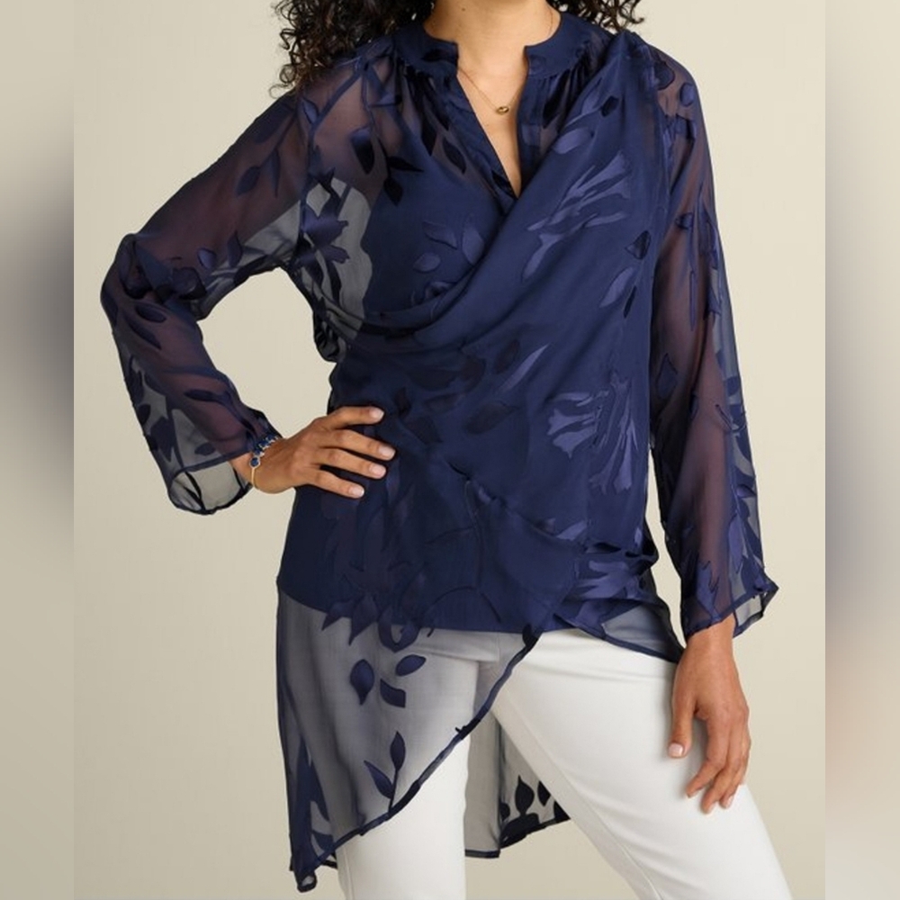 Soft Surroundings Silk Shirt Convertible Long Sheer Floral Flowy Boho Size XL - Picture 2 of 11